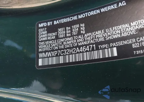 2017 Mini Hardtop Cooper S из США, поврежденный, VIN WMWXP7C32H2A46471